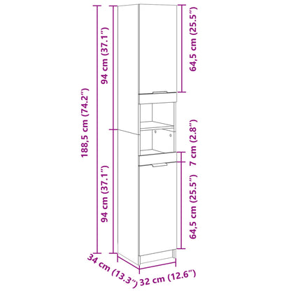 Badkamerkast 32x34x188,5 cm bewerkt hout sonoma eikenkleurig