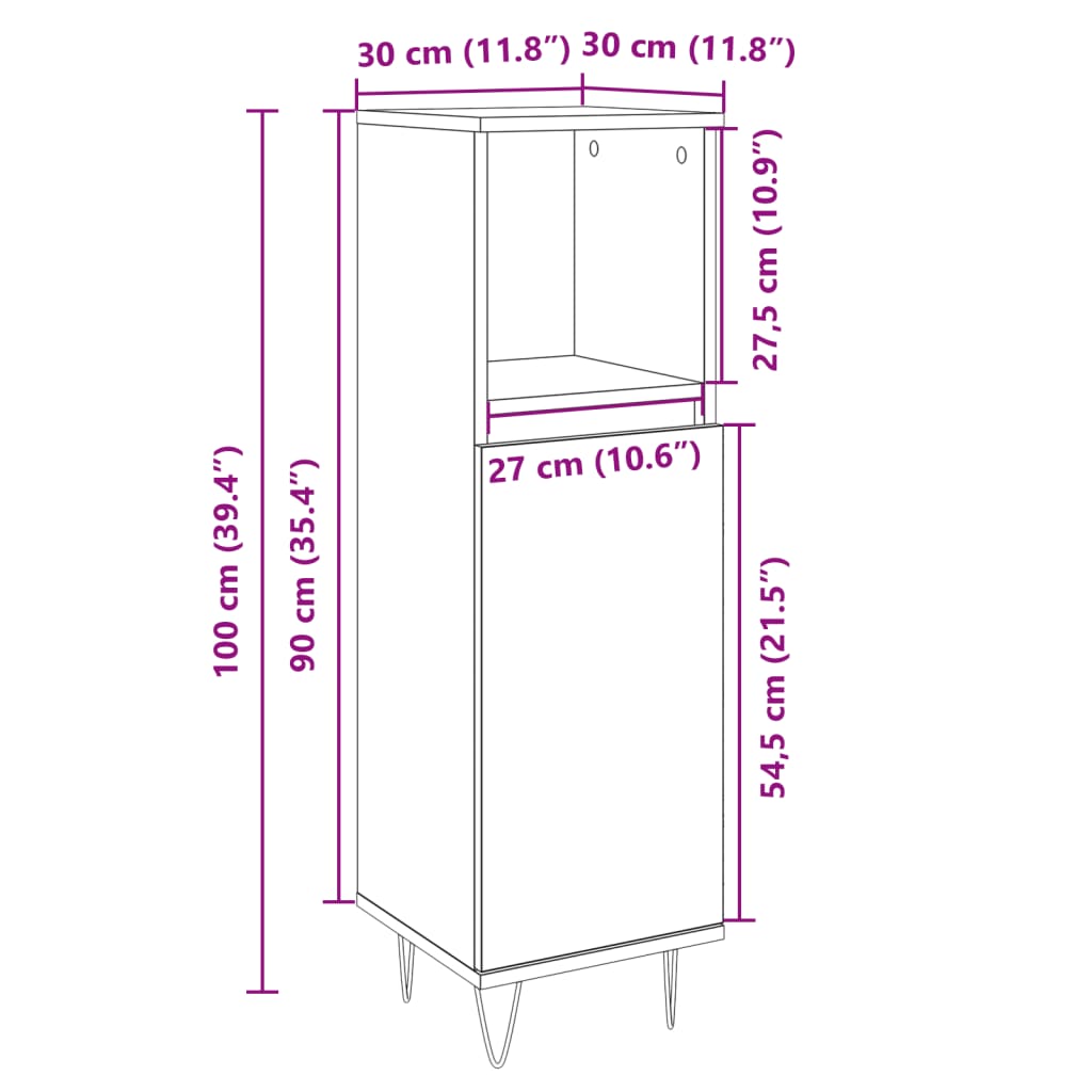 Badkamerkast 30x30x100 cm bewerkt hout sonoma eikenkleurig