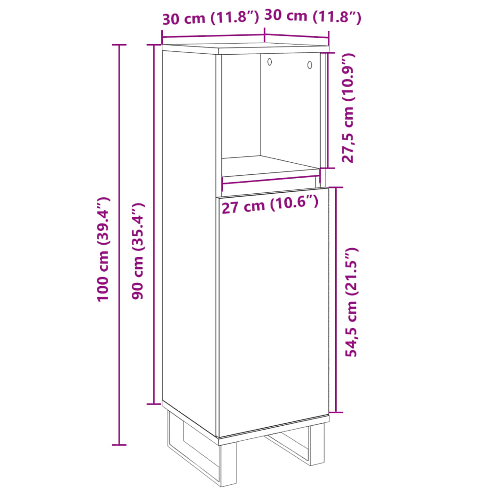 Badkamerkast 30x30x100 cm bewerkt hout sonoma eikenkleurig