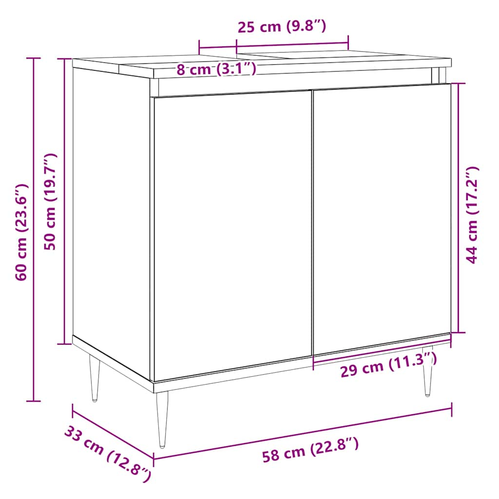 Badkamerkast 58x33x60 cm bewerkt hout sonoma eikenkleurig