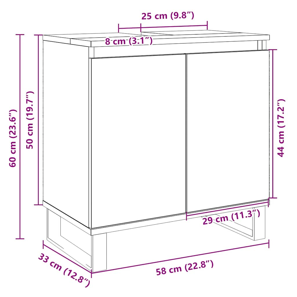 Badkamerkast 58x33x60 cm bewerkt hout sonoma eikenkleurig