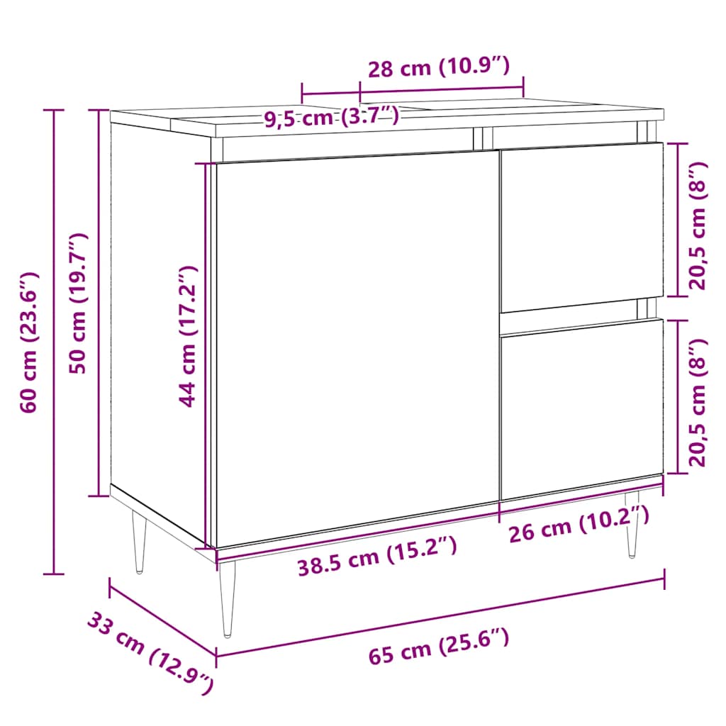 Wastafelkast 65x33x60 cm bewerkt hout sonoma eikenkleurig