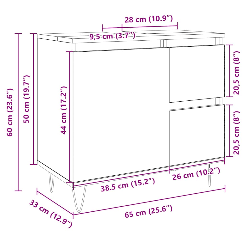 Badkamerkast 65x33x60 cm bewerkt hout sonoma eikenkleurig