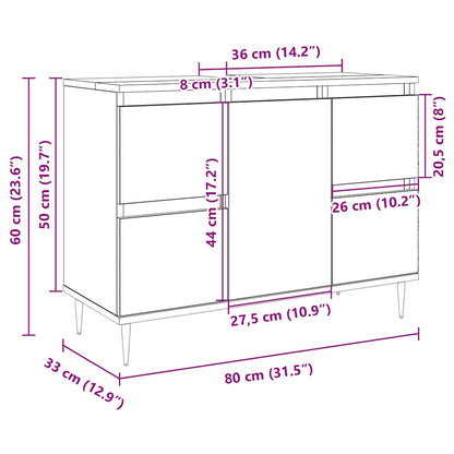 Badkamerkast 80x33x60 cm bewerkt hout sonoma eikenkleurig