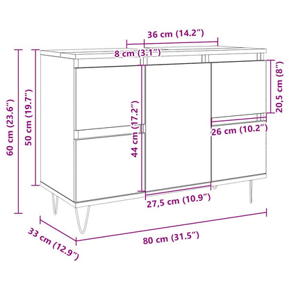 Badkamerkast 80x33x60 cm bewerkt hout sonoma eikenkleurig