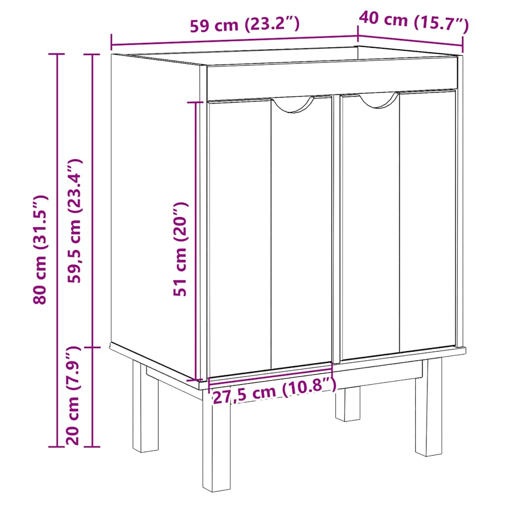 Wastafelkast OTTA 59x40x80 cm massief grenenhout