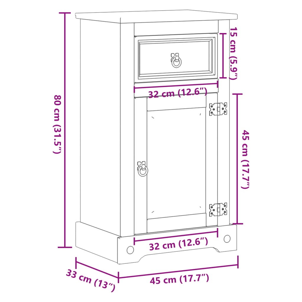 Badkamerkast Corona 45x33x80 cm massief grenenhout