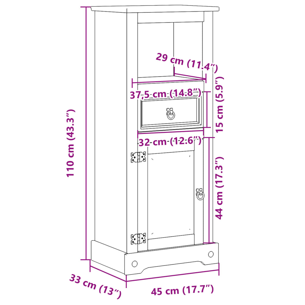 Badkamerkast Corona 45x33x110 cm massief grenenhout