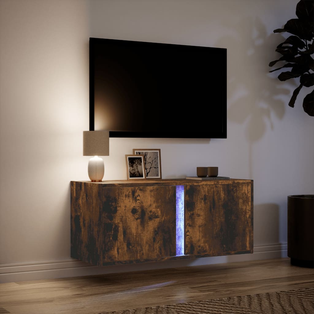 Tv-wandmeubel met LED-verlichting 80x31x35 cm gerookt eiken