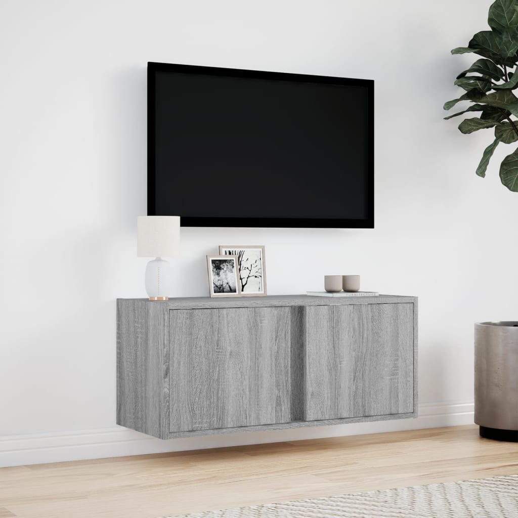 Tv-wandmeubel met LED 80x31x35 cm grijs sonoma eikenkleurig