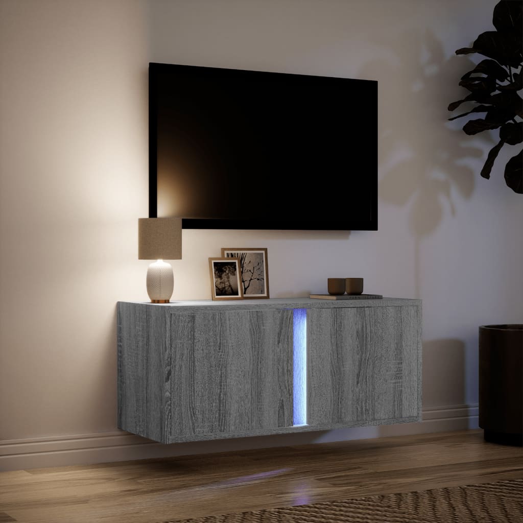 Tv-wandmeubel met LED 80x31x35 cm grijs sonoma eikenkleurig