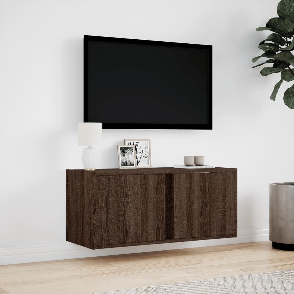 Tv-wandmeubel met LED-verlichting 80x31x35 cm bruin eikenkleur