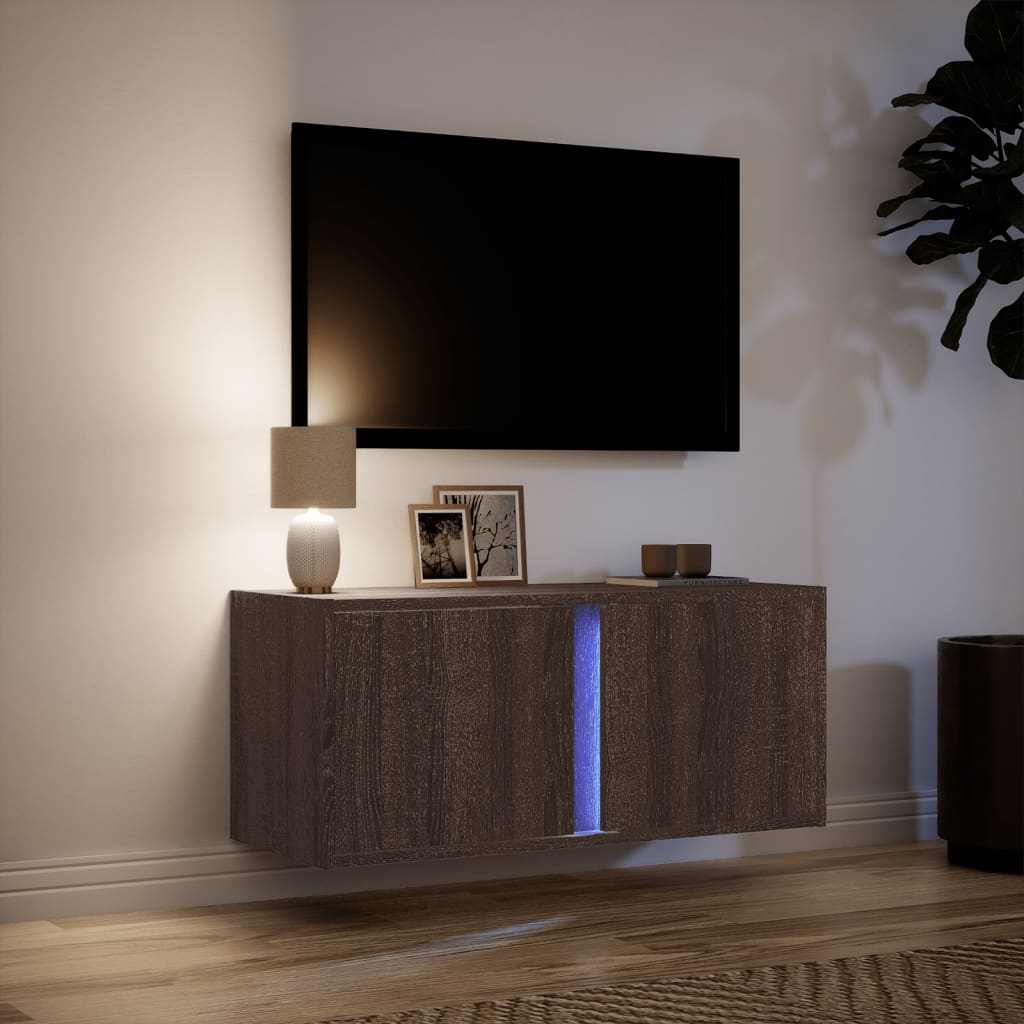 Tv-wandmeubel met LED-verlichting 80x31x35 cm bruin eikenkleur