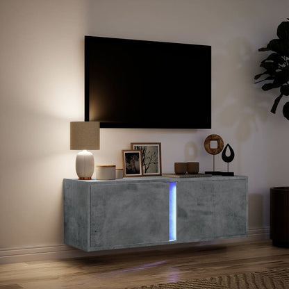 Tv-wandmeubel met LED-verlichting 100x31x35 cm betongrijs