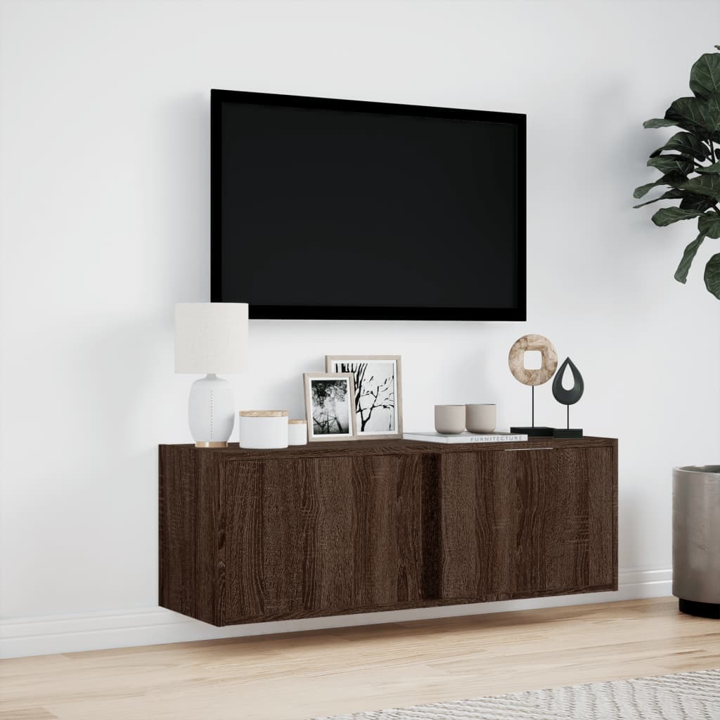 Tv-wandmeubel met LED-verlichting 100x31x35 cm bruin eikenkleur