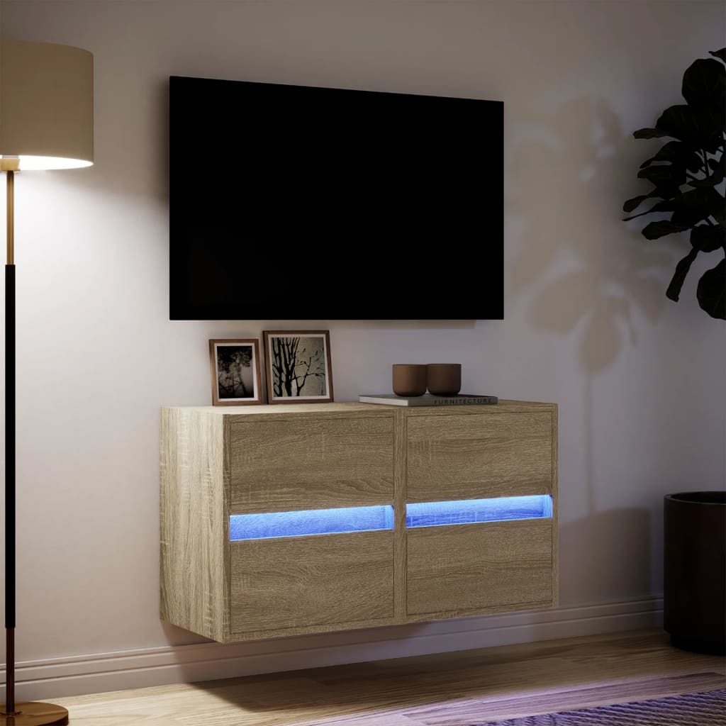 Tv-wandmeubels met LED 2 st 41x31x45 cm sonoma eikenkleurig