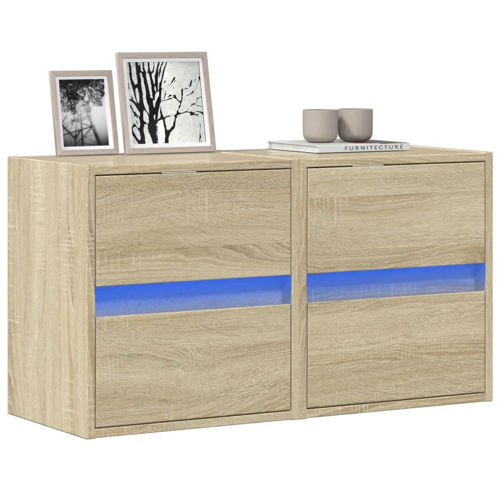 Tv-wandmeubels met LED 2 st 41x31x45 cm sonoma eikenkleurig