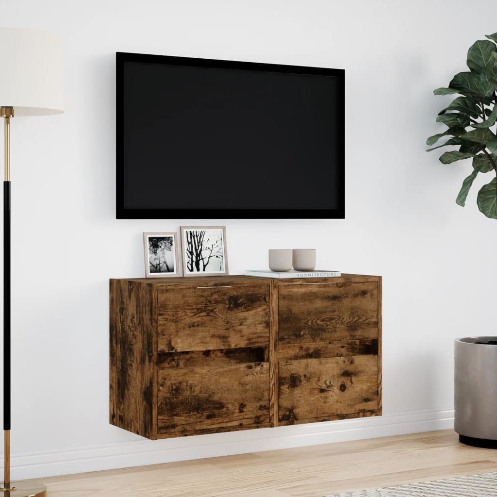 Tv-wandmeubels met LED 2 st 41x31x45 cm gerookt eikenkleurig