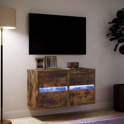 Tv-wandmeubels met LED 2 st 41x31x45 cm gerookt eikenkleurig