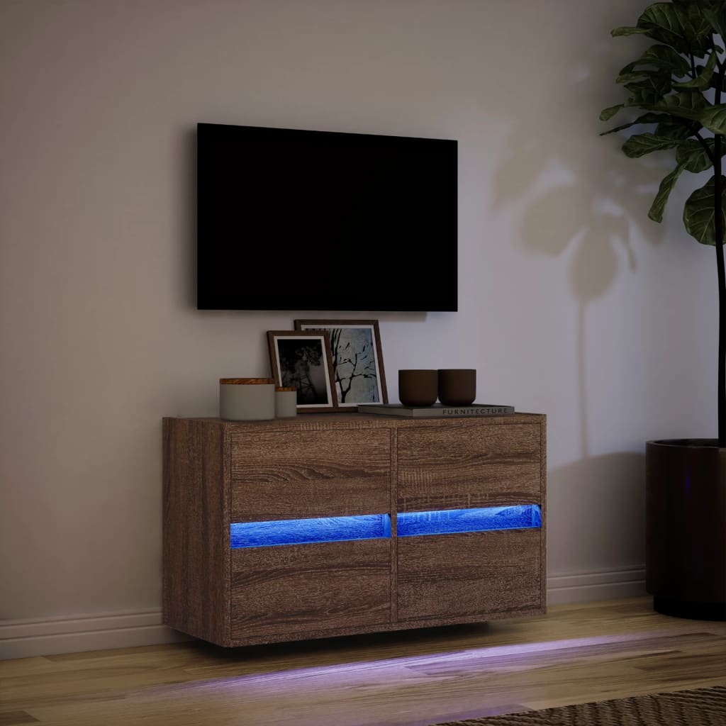 Tv-wandmeubel met LED-verlichting 80x31x45 cm bruin eikenkleur