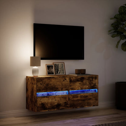 Tv-wandmeubel met LED-verlichting 100x31x45 cm gerookt eiken