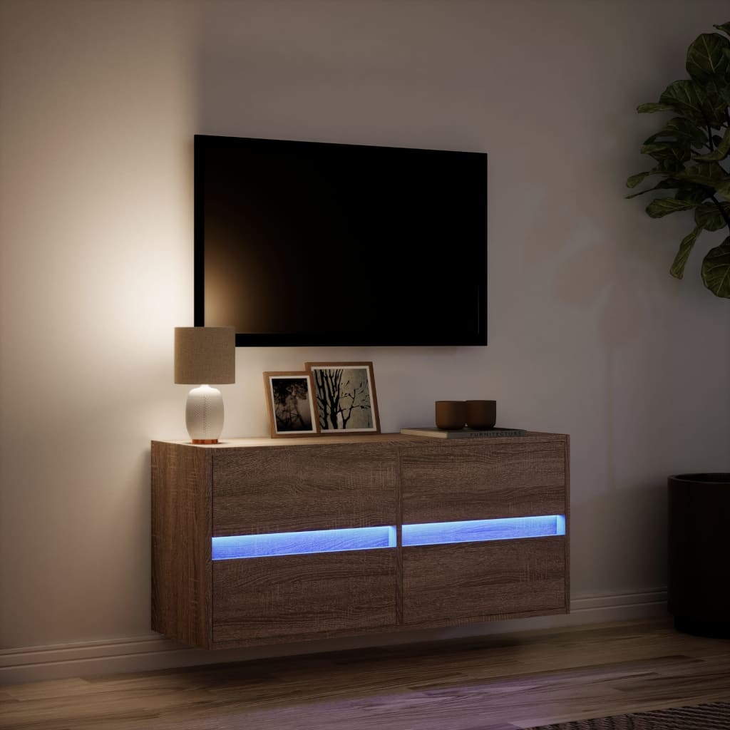 Tv-wandmeubel met LED-verlichting 100x31x45 cm bruin eikenkleur