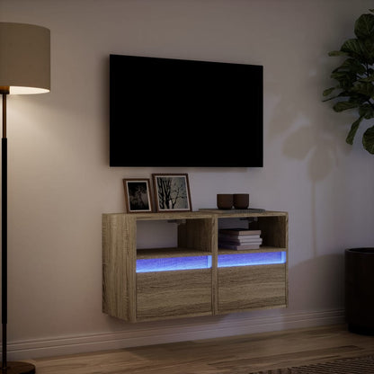 Tv-wandmeubels met LED 2 st 41x31x45 cm sonoma eikenkleurig