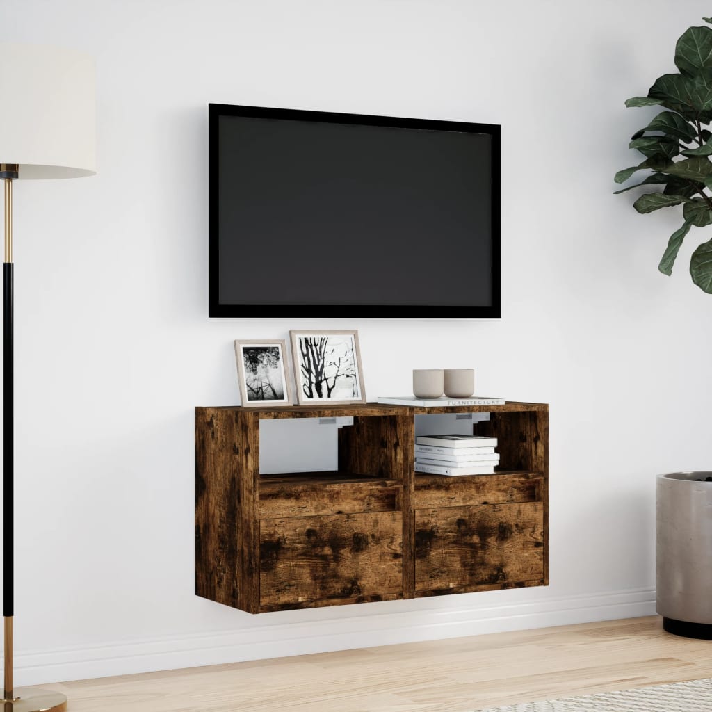 Tv-wandmeubels met LED 2 st 41x31x45 cm gerookt eikenkleurig