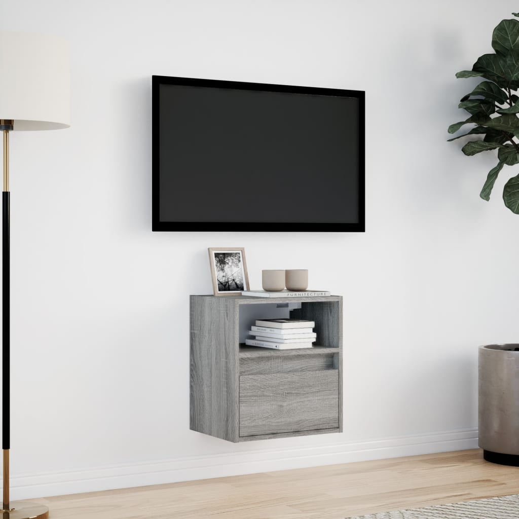 Tv-wandmeubel met LED-verlichting 41x31x45 cm grijs sonoma