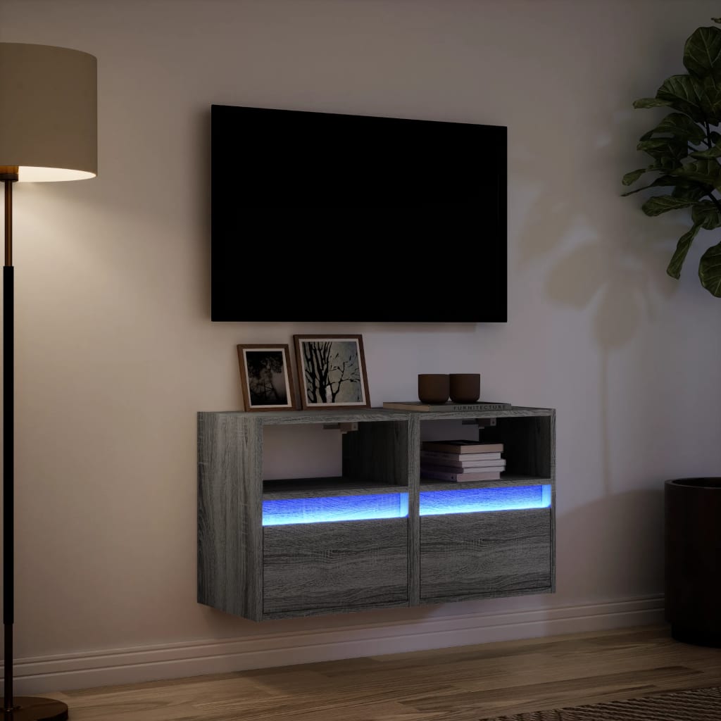 Tv-wandmeubels met LED 2 st 41x31x45 cm grijs sonoma eikenkleur