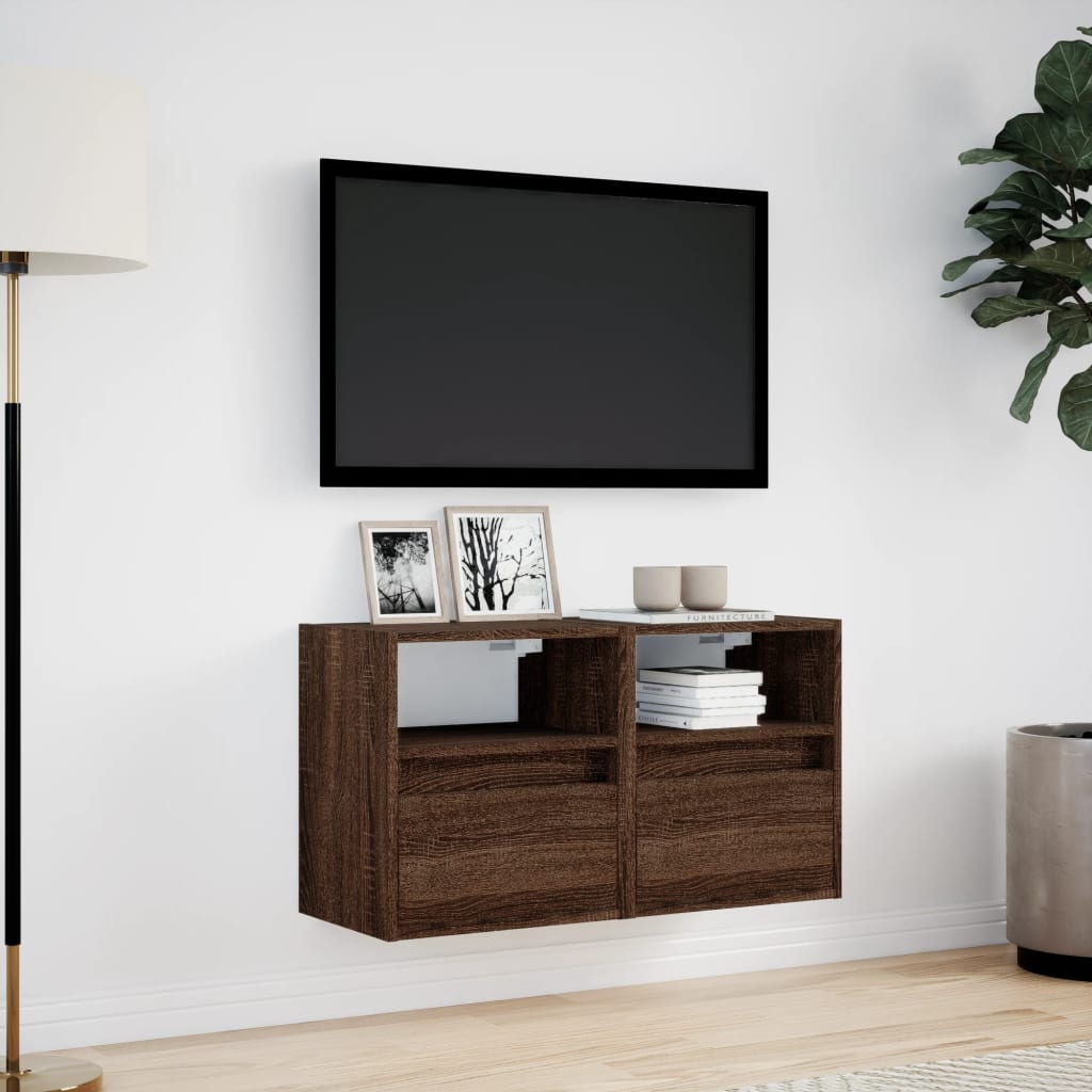 Tv-wandmeubels met LED 2 st 41x31x45 cm bruin eikenkleurig