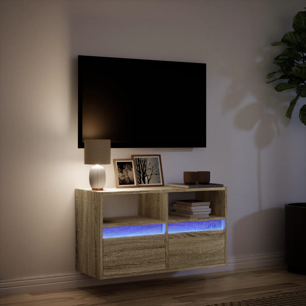 Tv-wandmeubel met LED-verlichting 80x31x45 cm sonoma eikenkleur