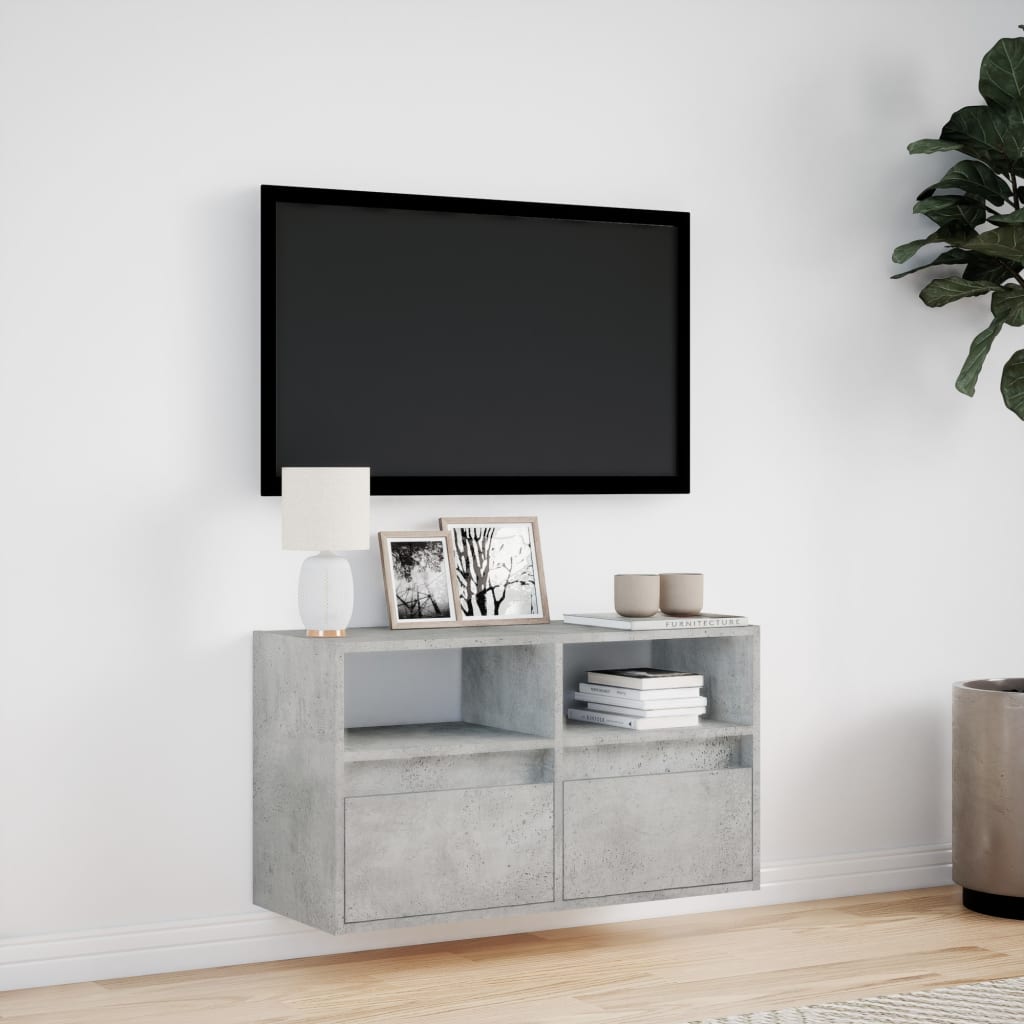 Tv-wandmeubel met LED-verlichting 80x31x45 cm betongrijs