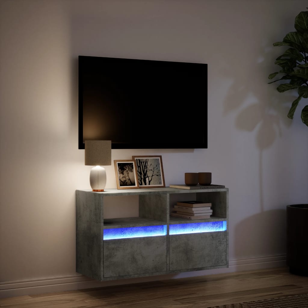 Tv-wandmeubel met LED-verlichting 80x31x45 cm betongrijs