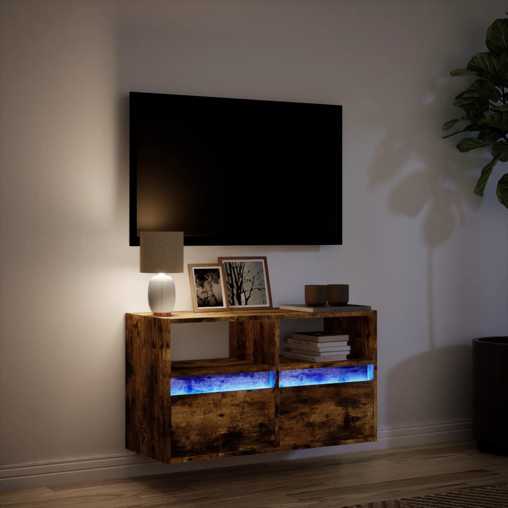 Tv-wandmeubel met LED-verlichting 80x31x45 cm gerookt eiken