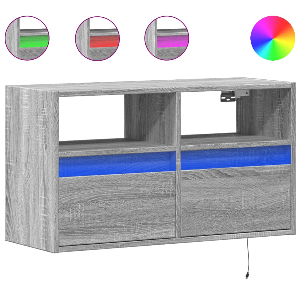 Tv-wandmeubel met LED 80x31x45 cm grijs sonoma eikenkleurig