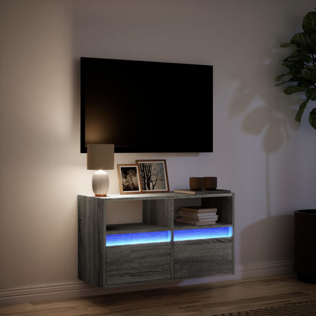 Tv-wandmeubel met LED 80x31x45 cm grijs sonoma eikenkleurig