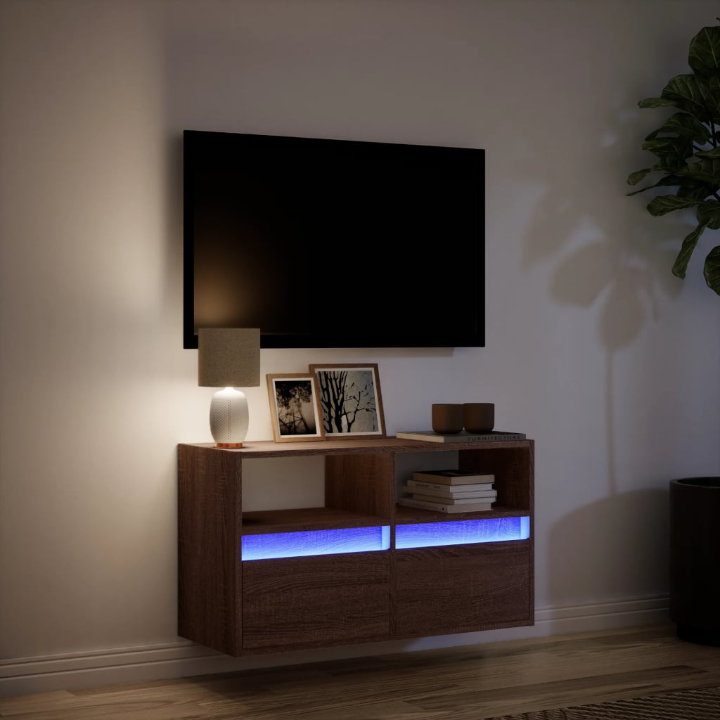 Tv-wandmeubel met LED-verlichting 80x31x45 cm bruin eikenkleur