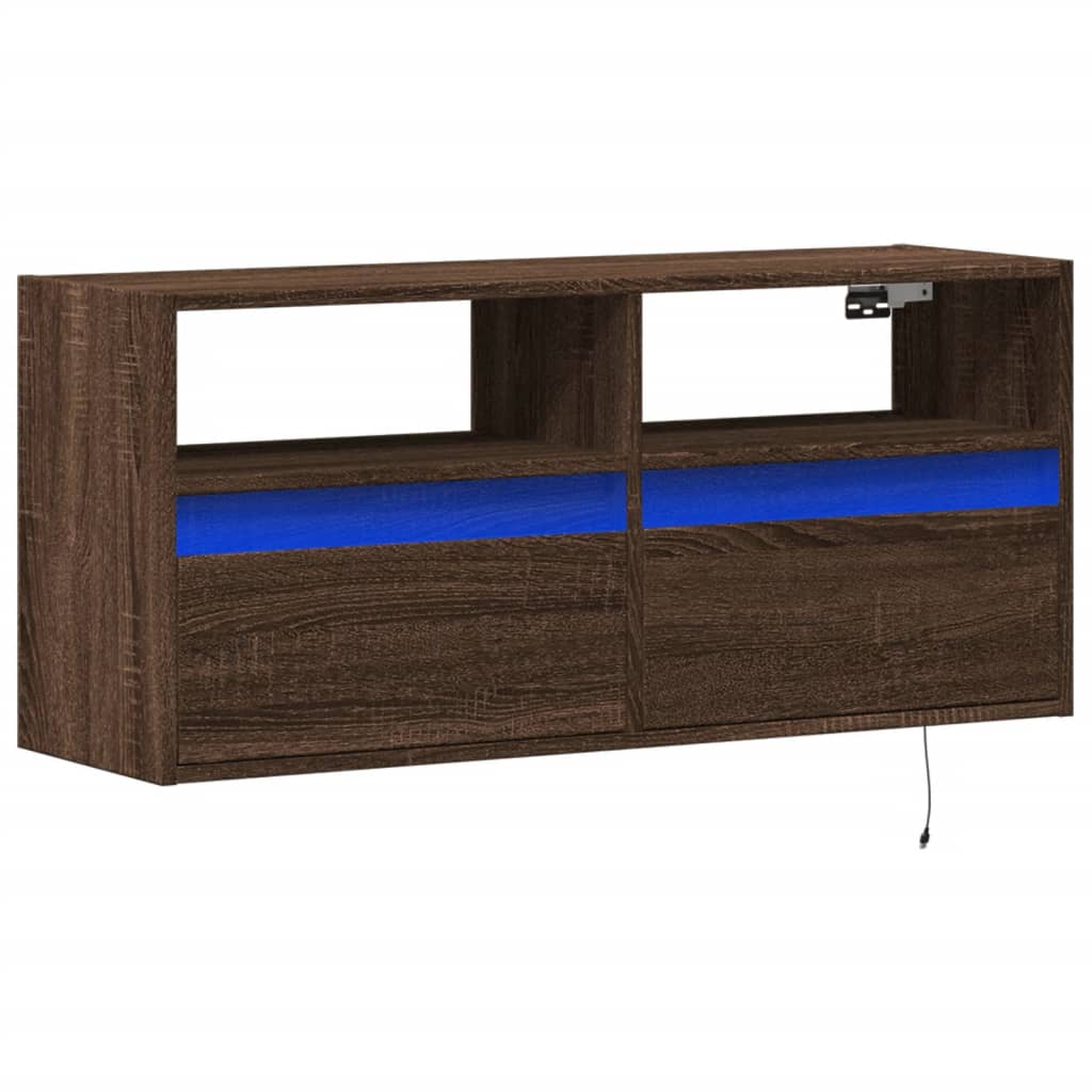 Tv-wandmeubel met LED-verlichting 100x31x45 cm bruin eikenkleur