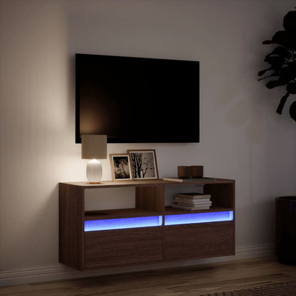 Tv-wandmeubel met LED-verlichting 100x31x45 cm bruin eikenkleur