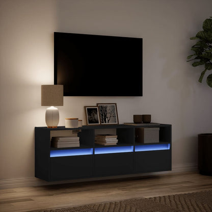 Tv-wandmeubel met LED-verlichting 130x31x45 cm zwart