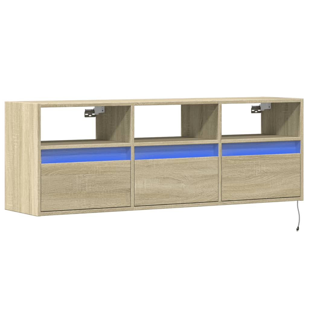 Tv-wandmeubel met LED-verlichting 130x31x45 cm sonoma eiken