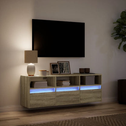 Tv-wandmeubel met LED-verlichting 130x31x45 cm sonoma eiken