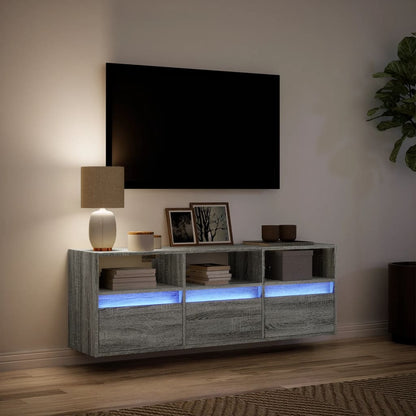 Tv-wandmeubel met LED-verlichting 130x31x45 cm grijs sonoma