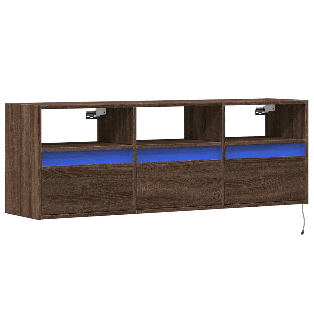 Tv-wandmeubel met LED-verlichting 130x31x45 cm bruin eikenkleur