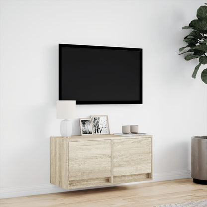 Tv-wandmeubel met LED-verlichting 80x31x35 cm sonoma eikenkleur