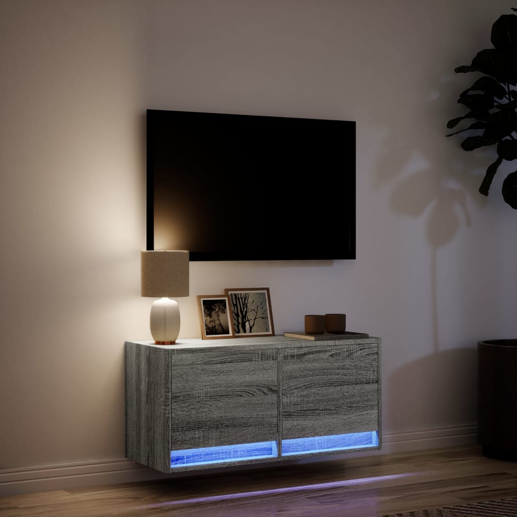 Tv-wandmeubel met LED 80x31x35 cm grijs sonoma eikenkleurig