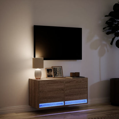 Tv-wandmeubel met LED-verlichting 80x31x35 cm bruin eikenkleur