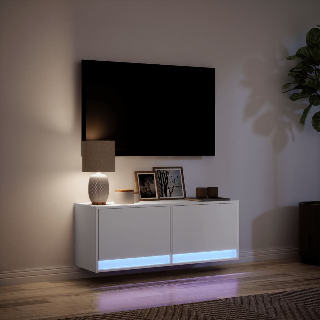 Tv-wandmeubel met LED-verlichting 100x31x35 cm wit