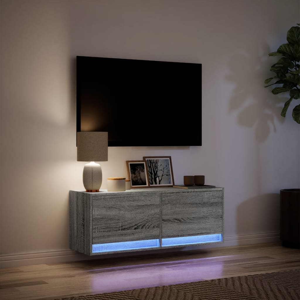 Tv-wandmeubel met LED-verlichting 100x31x35 cm grijs sonoma